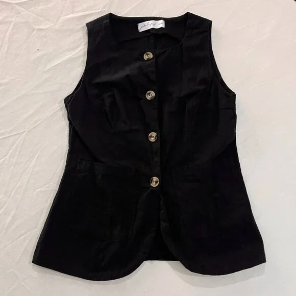 Petal & Pup Black Button Front Sleeveless Vest Top Tailored Small - Picture 3 of 8